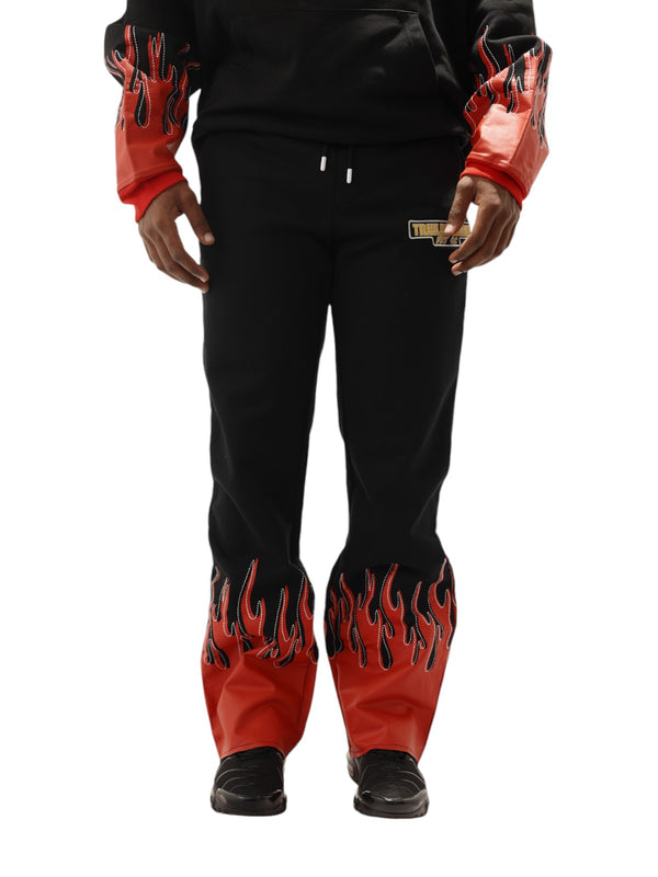 True Religion Stacked Moto Track Pants Flame Jet Black