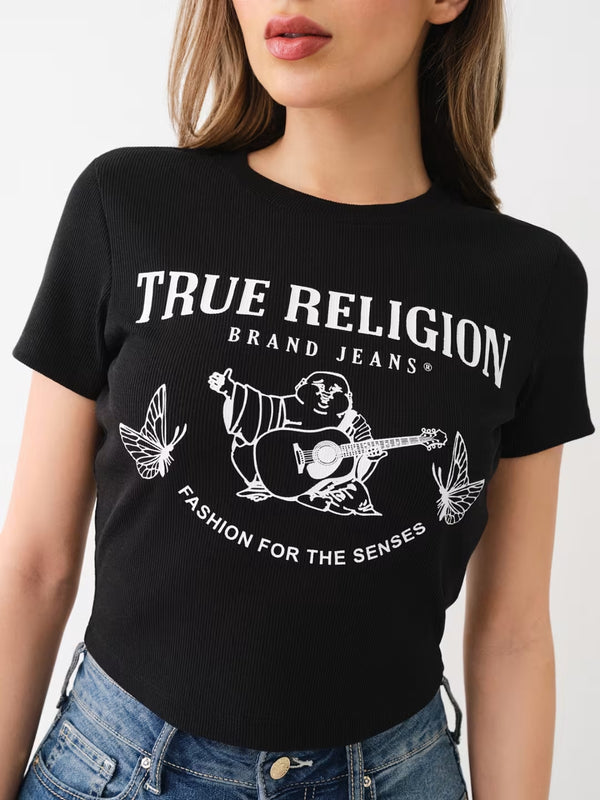 True Religion Buddha T-Shirt Butterfly Jet Black