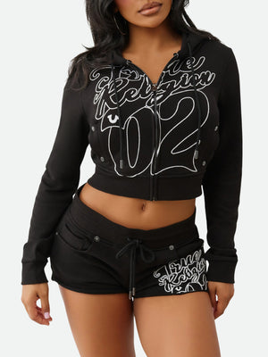 True Religion Hoodie Tr Shrunken Zip Jet Black