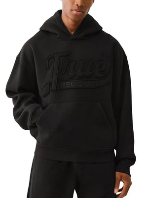 True Religion Cinched Applique Pullover Hood Jet Black