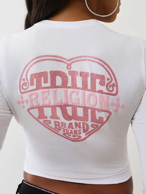 True Religion T-Shirt Glitter Puff Heritage Baby Optic White