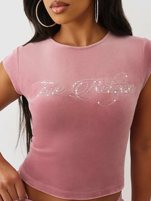 True Religion T-Shirt Crystal Tr Velour Ss Baby Nostalgia Rose
