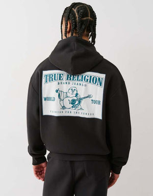 True Religion Mesh Srs Pullover Hoodie Jet Black