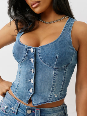 True Religion Scoop Neck Denim Top Royal Indigo-True Religion