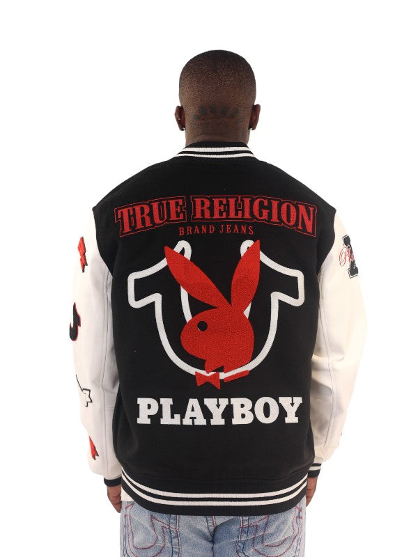 True Religion Varsity Jacket Good Bunny Black-Winter White