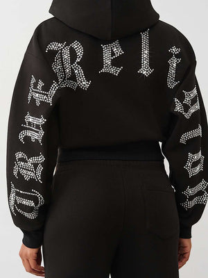 True Religion Hoodie Crystal Relaxed Zip Jet Black