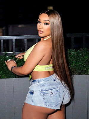 True Religion Spicy Mid Rise Short Flap Light Wash-True Religion