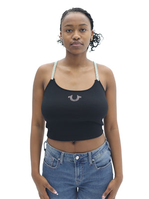 TRUE RELIGION CRYSTAL STRAP RIB TOP JET BLACK-True Religion