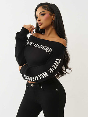 True Religion Sweater Off Shoulder Shrunken Black