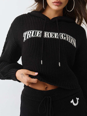 True Religion Sweater Hoodie Emb Pullover Jet Black