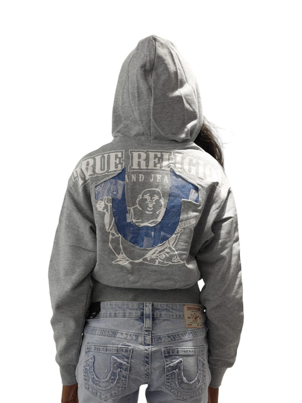 True Religion Distressed Hoodie Pullover Heather Grey