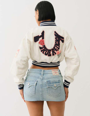 True Religion Varsity Bomber Jacket Winter White