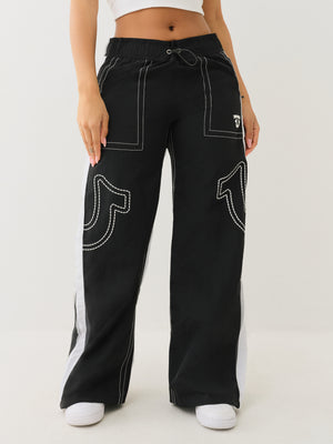 True Religion Tr Big T Nyln Track Pants Jet Black-True Religion