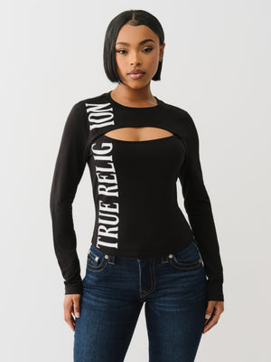True Religion Printed Tr Keyhole Ls Top Jet Black-True Religion