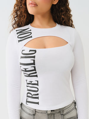 True Religion Printed Tr Keyhole Ls Top Optic White-True Religion