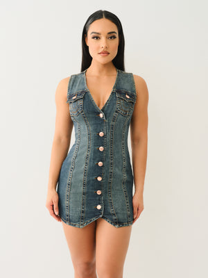 True Religion Fitted Denim Vest Dress Amestoy-True Religion