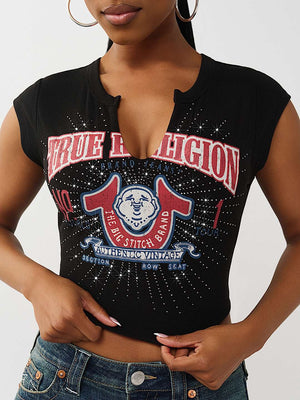 True Religion T-Shirt Distressed Buddha V Notch Ss Jet Black