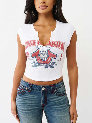 True Religion T-Shirt Distressed Buddha V Notch Ss Optic White
