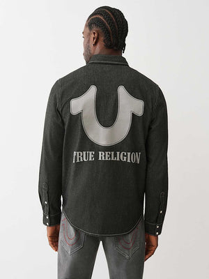 True Religion Shirt Black Chambray Logo Ls Black