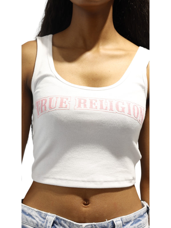 True Religion Glitter Flock Tank Logo Optic White