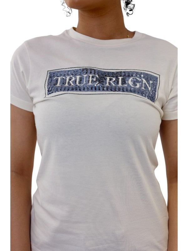 True Religion Sequins T-Shirt Ladies Winter White
