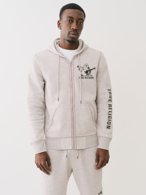 True Religion Embossed Triple Zip Hoodie Heather Grey-True Religion