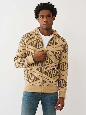 True Religion Hoodie Diamond Aop Zip Travertine