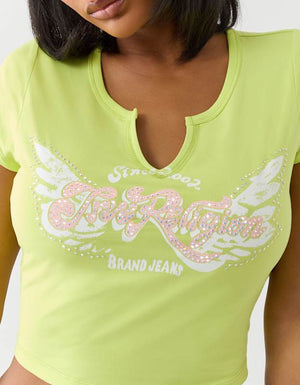 True Religion Crystal Wing V Notch Tee Daiquiri Green