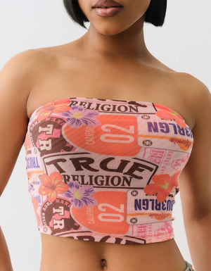 True Religion Printed Mesh Tube Top Patch Multi