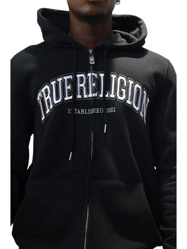 True Religion Jacket Collegiate Embro Zip Hood Jet Black