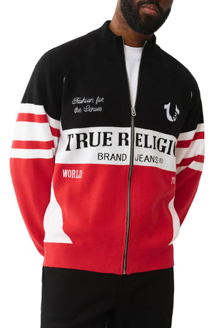 True Religion Racing Raglan Zip Sweater Red / Black / White