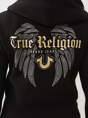True Religion Jacket Wings Shrunken Zip Up Black