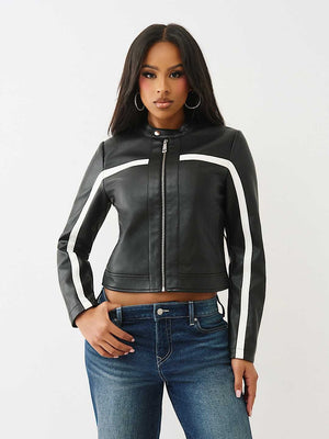 True Religion Jackets Cropped Biker Jet Black