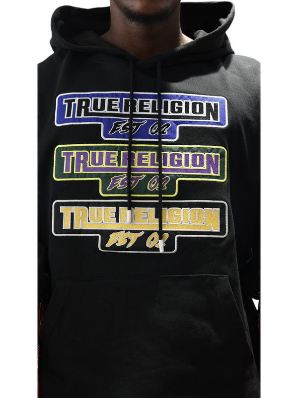 True Religion Relaxed Hoodie Moto Flame Jet Black