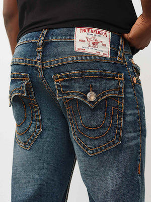 TRUE RELIGION JEANS RICKY SUPER T FLAP 34IN SIDELINE RAW DARK WASH