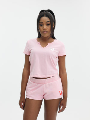True Religion Tri Script Baby Tee Candy Pink