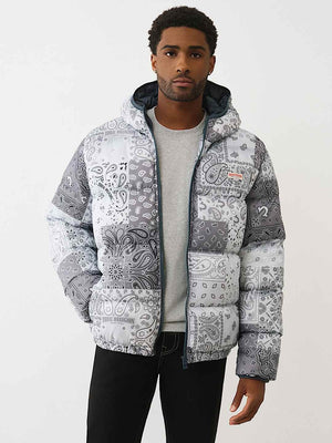 True Religion Jacket Bandana Puffer Grey Blue