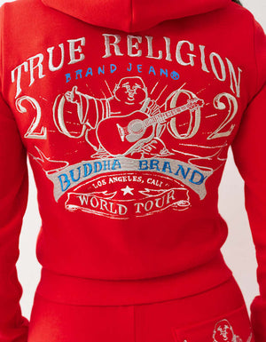 True Religion Lurex Buddha Zip Up Hoodie Flame Scarlet