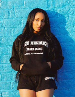 True Religion Patched Boyfriend Hoodie Jet Black