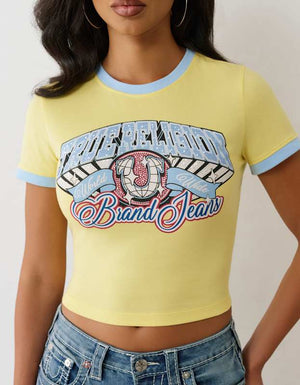 True Religion Crystal Contrast Ringer Tee Yellow-Blue