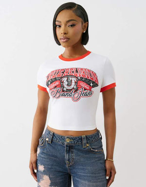True Religion Crystal Contrast Ringer Tee White-Red