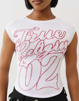 True Religion Sporty Ss Raglan Ribbed Top Optic White