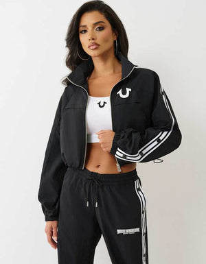 True Religion Shrunken Nylon Track Jacket Jet Black