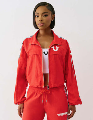 True Religion Shrunken Nylon Track Jacket Flame Scarlet