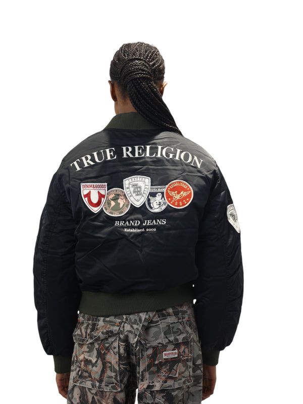 True Religion Patched Bomber Jacket Jet Black