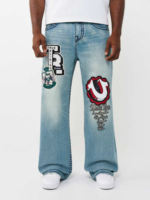 TRUE RELIGION JEANS PATCH VINNY BIG T FLAP 34IN SHATTERED MEDIUM INDIGO WASH