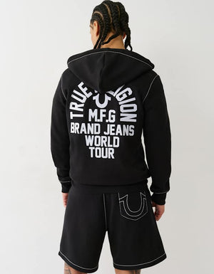 True Religion Big T Slub Zip Up Hoodie Jet Black
