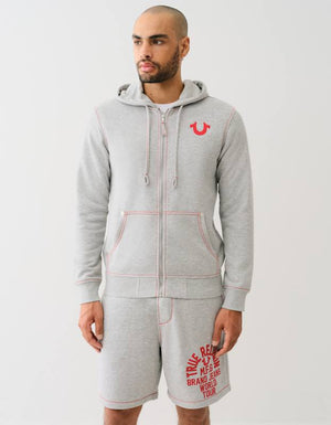 True Religion Big T Slub Zip Up Hoodie Heather Grey