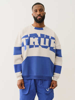 True Religion Curved Embro Sweatshirt Quiet Grey / Mazarine Blue-True Religion