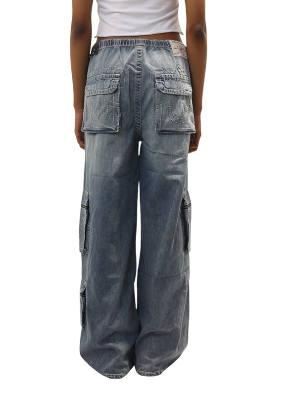 True Religion Jessie Cargo Pants Big T Baggy Medium Wash